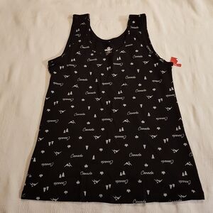 Canada design women's size Medium black with white writing tank top, New